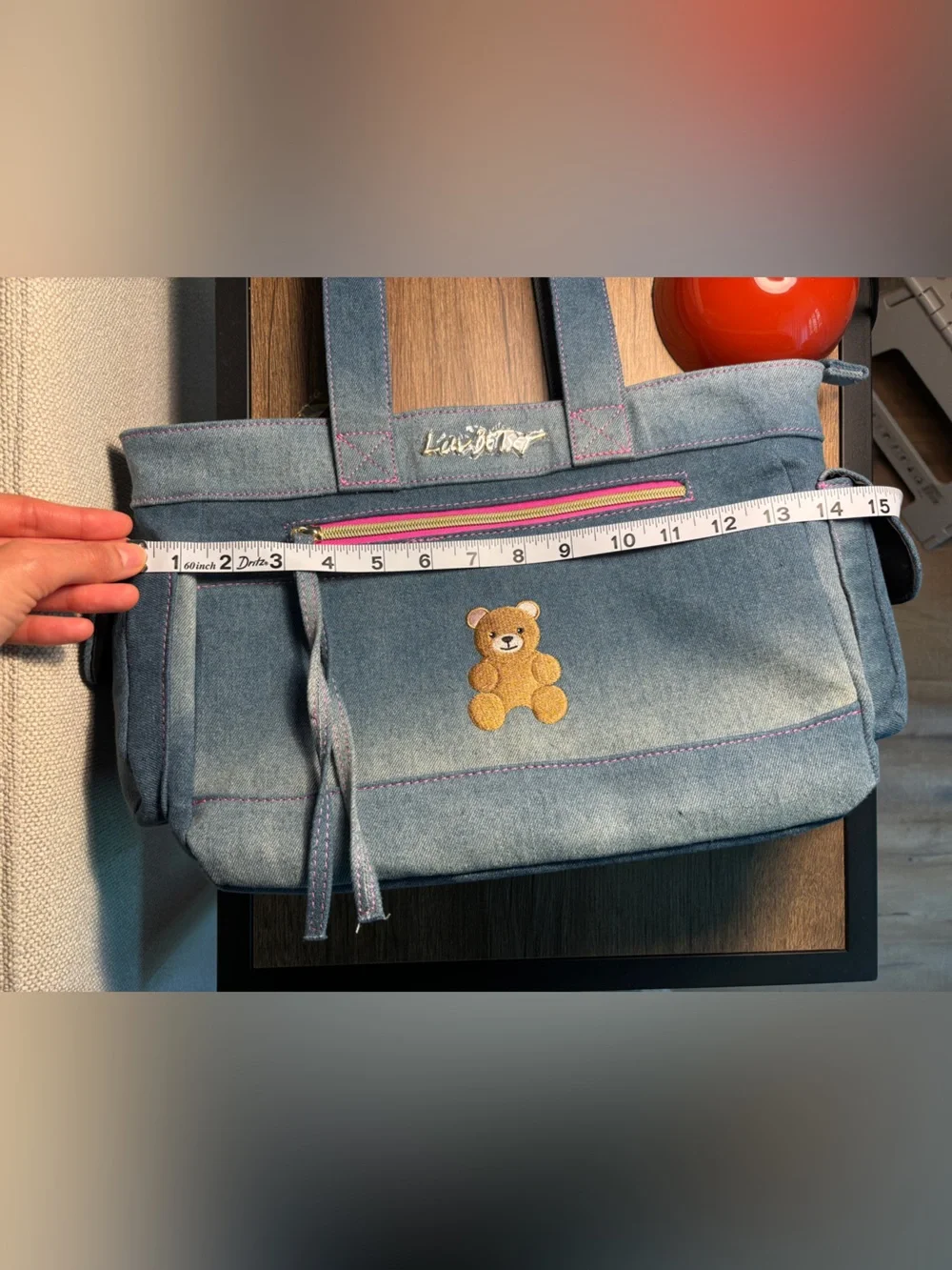 NWT Betsey Cute Blue Denim Tote Bag with Teddy Embroidery